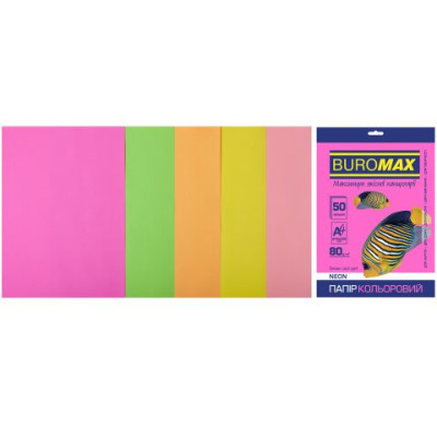 Набір кольорового паперу А4, 80гм2, NEON, 5цв., 50л. - BM.2721550-99 Buromax