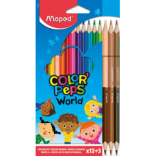 Олівці кольорові COLOR PEPS , 12 кол Classic + 3 кол Duo