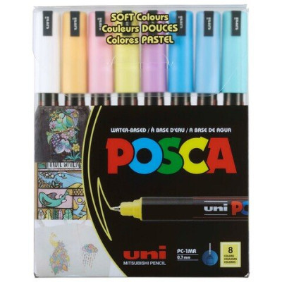 Набір маркерів uni POSCA Soft Color, 0,7мм, 8 шт PC-1MR SOFT COLOR 8C