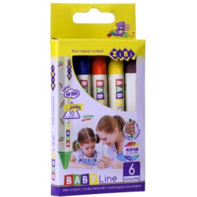 Карандаши восковые JUMBO, 6 цветов, трехгранные, BABY Line ZB.2483