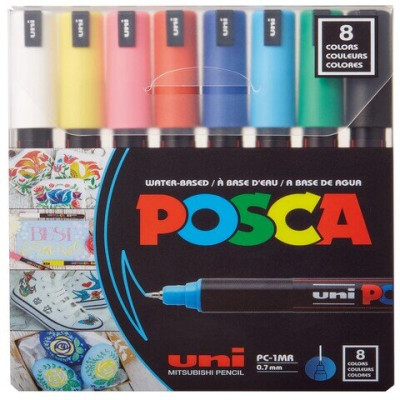 Набір маркерів uni POSCA, 0,7мм, 8 шт PC-1MR 8C