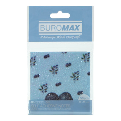 Блок пластиковий для нотаток з клейким шаром BLUEBERRY ARABESKI, 75x75мм, 50 арк., прозорий, блискучий, кобальтовий