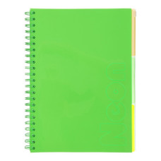 Зошит на пружині NEON, А4 (210x297), 120 арк, клітинка, 3 PVC розділювачі, PVC обкладинка, зелений