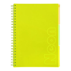 Зошит на пружині NEON, А4 (210x297), 120 арк, клітинка, 3 PVC розділювачі, PVC обкладинка, жовтий