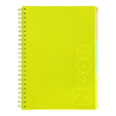Зошит на пружині NEON, А4 (210x297), 120 арк, клітинка, 3 PVC розділювачі, PVC обкладинка, жовтий