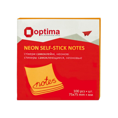 Стікери Optima, 75x75, оранжеві неон, 100 л. - O25513-06 Optima