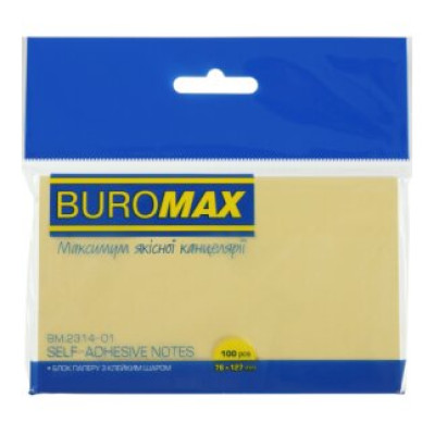 Блок для нотаток 76x127мм, 100арк., жовтий - BM.2314-01 Buromax
