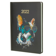 Ежедневник датированный Economix 2022 А5 352 страницы E21838 черный с рисунком бульдог в очках