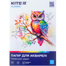 Папір для акварелі, А3, 10 аркушів, 200 г/м2, Kite Classic