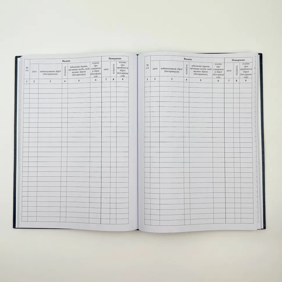 Книга видачі зброї та боєприпасів, додаток 5, A4, 200арк, тверда палітурка