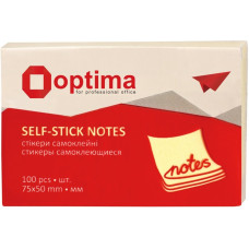 Блок для нотаток з клейким шаром 50х75 мм Optima, 100 арк., жовтий