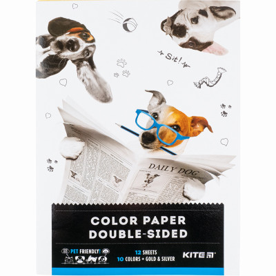 Бумага цветная двустор. (12 л/12 цв.), А4 Kite Dogs - K22-287 Kite