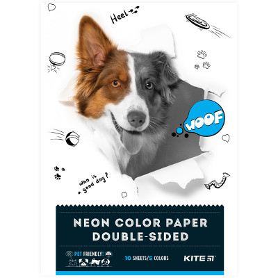 Бумага цветная неон. (10лист/5цвет), A4 Dogs - K22-252 Kite
