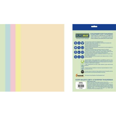 Набір кольорового паперу PASTEL, EUROMAX, 5 кол., 20 арк., А4, 80 г/м² BM.2721220E-99