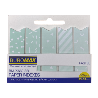 Закладки бумажные PASTEL, с клейким слоем, 65x18 мм, 100 л., мятные - BM.2332-38 Buromax