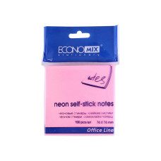 Блок для нотаток з клейким шаром 75х75 мм Economix, 100 арк., рожевий