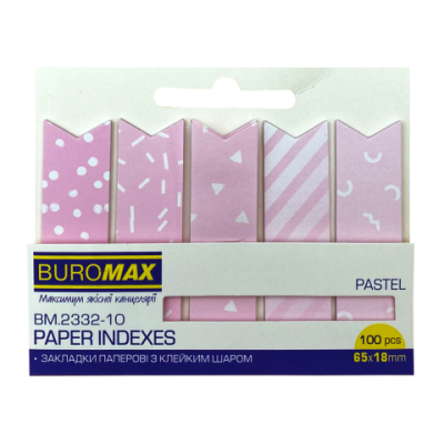 Закладки бумажные PASTEL, с клейким слоем, 65x18 мм, 100 л., розовые - BM.2332-10 Buromax