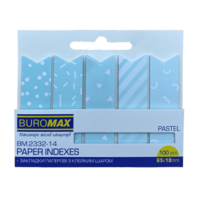 Закладки бумажные PASTEL, с клейким слоем, 65x18 мм, 100 л., голубые - BM.2332-14 Buromax