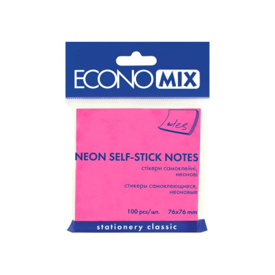 Стикеры Economix, 75х75, розовые, 100л, (E20944-09)