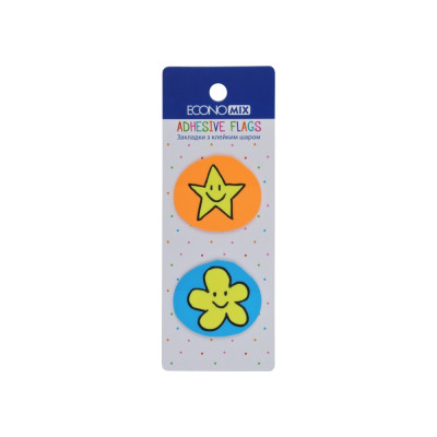 Закладки з клейким шаром 35х40 мм Economix Fun flower and star, 40 шт., пластикові, асорті - E20969-02 Economix