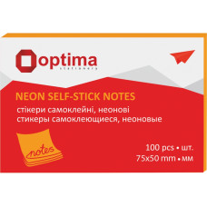 Стикеры Optima, 75х50, оранжевые неон, 100 л.