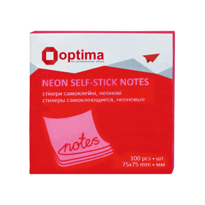 Стикеры Optima, 75x75, малиновые неон, 100 л. O25513-47