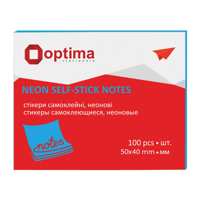 Блок для нотаток з клейким шаром 40х50 мм Optima, 100 арк., неон блакитний - O25511-11 Optima