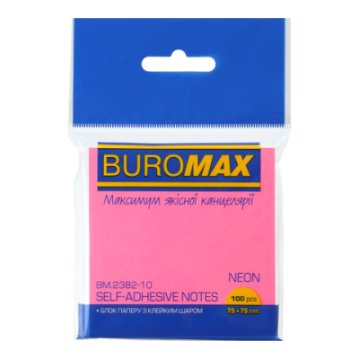Блок бумаги для записей NEON, 75х75 мм, 100 л., розовый - BM.2382-10 Buromax