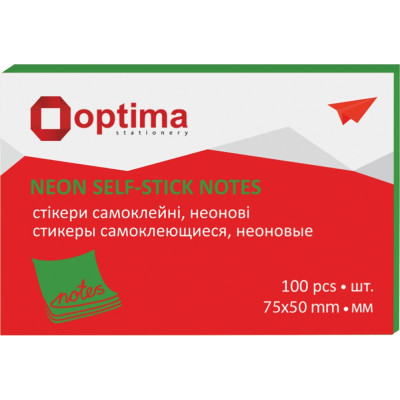 Стикеры Optima, 75х50, неон салатовый, 100 л. O25512-13