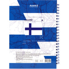 Блокнот на спіралі Axent Flags Helsinki 8032-06-A, A5, 145x210 мм, 96 листів, клітка, тверда обкладинка