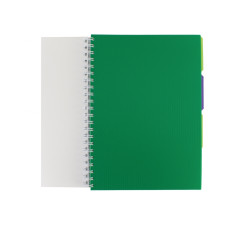 Блокнот Adamant: зелений, A4 (200х285), пласт. обкл., спіраль, з розділ., блок з перф., 120, кліт.