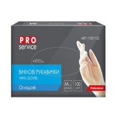 Вінілові рукавички, нестерильні, безбарвні, 100шт/уп., розмір M, PRO SERVICE
