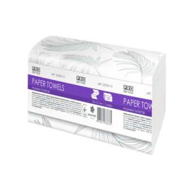 Рушники целюлозні Comfort V-скл., 200 шт., 2-шар., білі PRO SERVICE