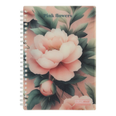 Зошит для записів PEONY ARABESKI, А5, 80 арк., клітинка, пластикова обкладинка, рожевий