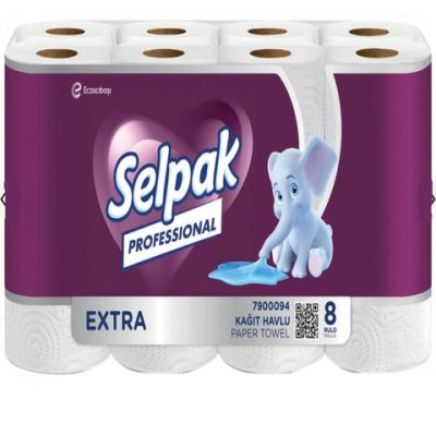 Рушники целюлозні Extra, 2-х шар., на гільзі, 8 рул/уп білі SELPAK PRO