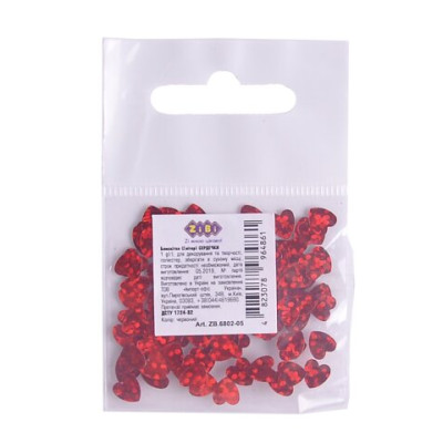 Блестки  (Глиттер) СЕРДЦЕ Красный 1г, в пакете, KIDS Line ZB.6802-05