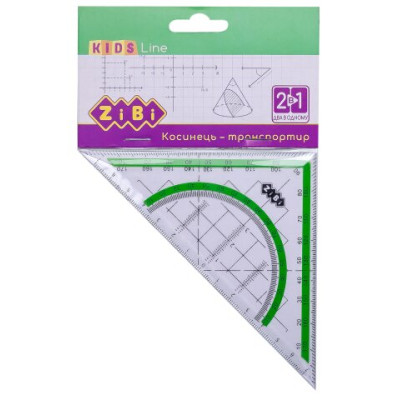 Косинець 2 в 1,140мм, 90°45°, з салатовою смужкою, блістер, KIDS Line - ZB.5623-15 ZiBi