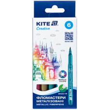 Фломастеры-кисточки, набор 6шт, Kite Creative металлизирован