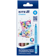 Фломастеры с блестками, набор 6шт, Kite Creative пастель