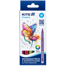 Фломастеры с блестками, набор 6шт, Kite Creative