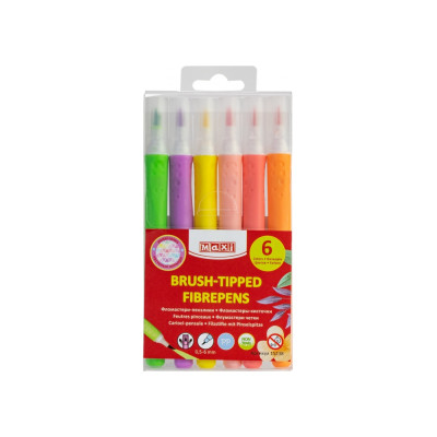 Фломастери-пензлики BRUSH-TIPPED Jumbo, 6 пастельних кольорів, лінія 0,5-6 мм - MX15238 Maxi