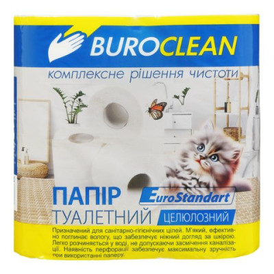 Папір туал.целюлоз.BUROCLEAN EuroStandart, по 4 рул., на гільзі, 2-х сл., білий