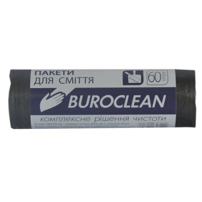 Пакети для сміття 60л/40шт,  580х700мм, чорні,10мкм, ПНТ (HDPE), BuroClean ECO 10200035