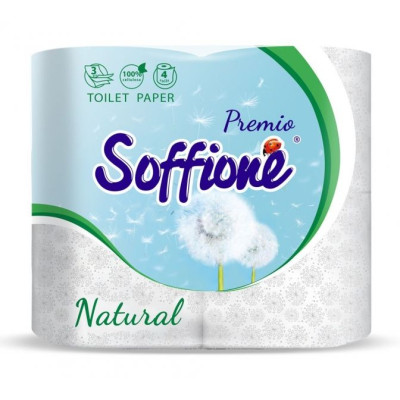 Туалетний папір білий 3кулі 4шт Soffione Natural - 22479