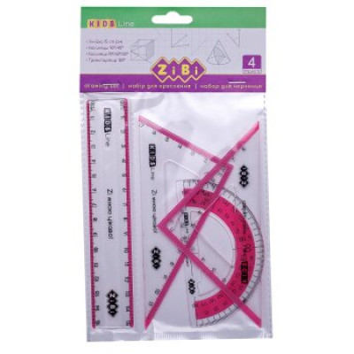 Комплект: линейка 15см, 2 угольника, транспортир, с розовой полосой, KIDS Line ZB.5687-10