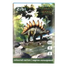 Картон кольоровий двосторонній (целюлозний) DINO, А4, 8 кольорів - 8 аркушів, 215 г/м2, KIDS Line Картон кольоровий двосторонній (целюлозний) DINO, А4, 8 кольорів - 8 аркушів, 215 г/м2, KIDS Line