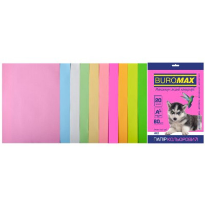 Набір кольорового паперу PASTEL+NEON, 10 кол., 20 арк., А4, 80 г/м² - BM.2721720-99 Buromax