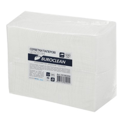 Серветки паперові, BUROCLEAN, 210*210 мм, 500шт., в п/п упаковці, білі