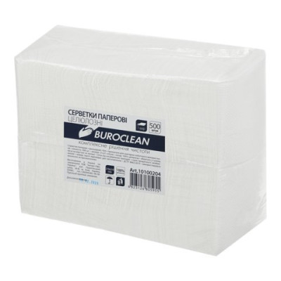 Серветки паперові, BUROCLEAN, 210*210 мм, 500шт., в п/п упаковці, білі