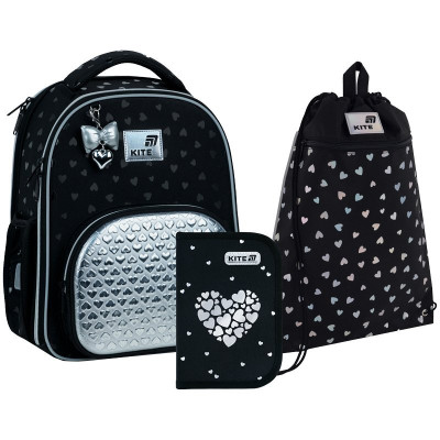 Набор рюкзак + пенал + сумка для обуви Kite 556 Black&Silver